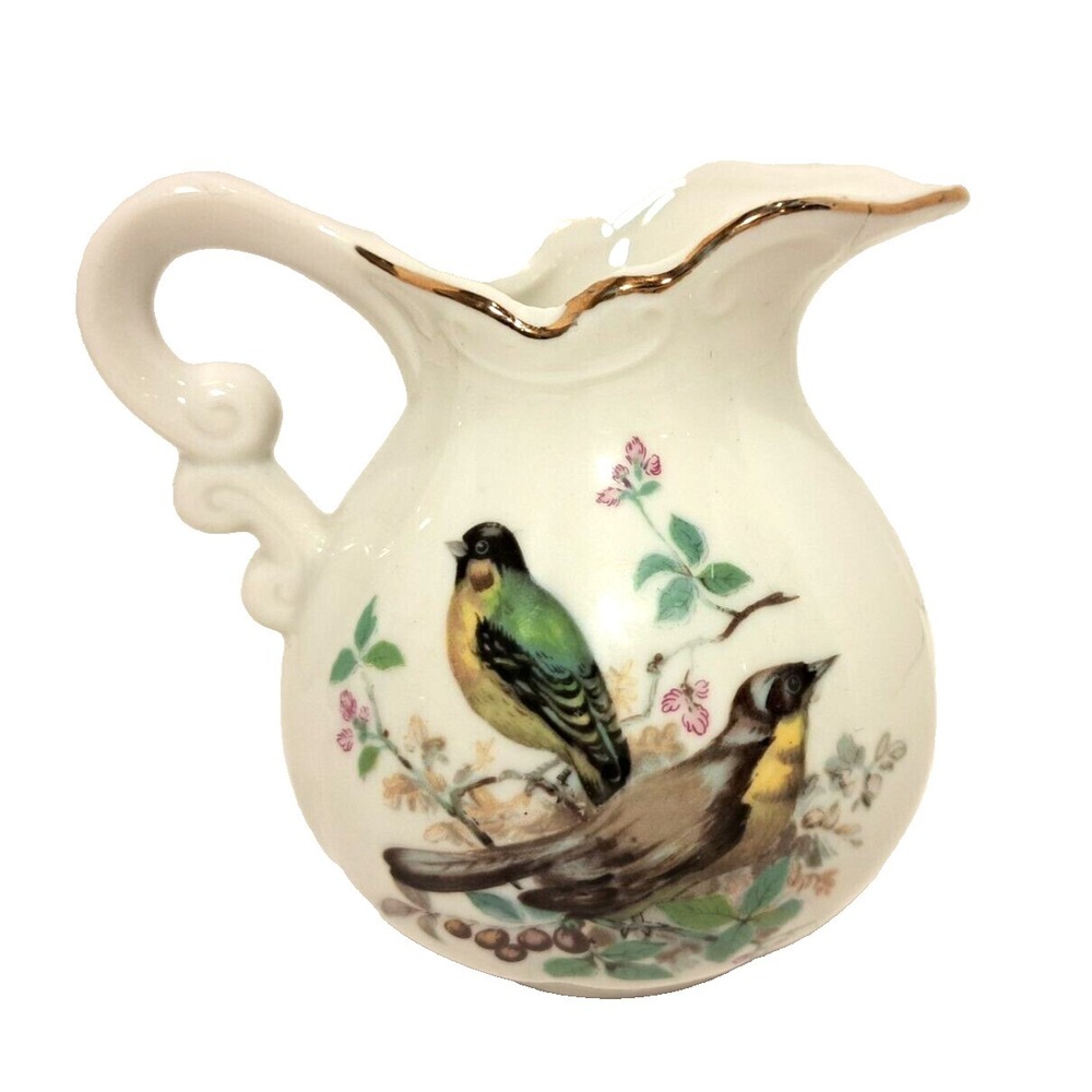 Vintage Royal Crown Creamer Limited Edition 44/592 Hand Painted Bird Finches 4"